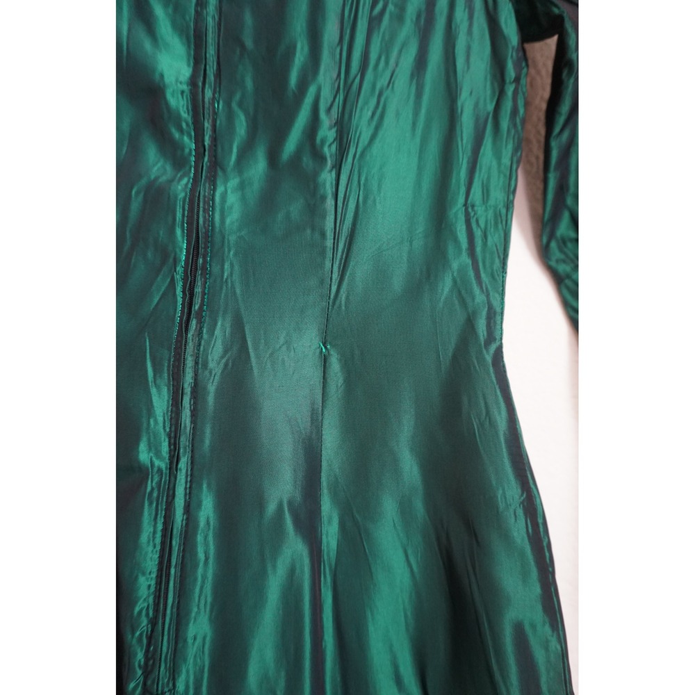 Gunne Sax 80's Emerald Green Ruched Evening Gown Goth Mermaid Formal Dress - Picture 7 of 9